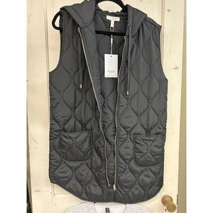 GG Jeans Womens Black Quilted Hooded Puffer Vest Zip Front Pockets Style 94119 M
